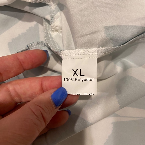 Leaf Print Ruffle Cap Sleeve Dress – White & Green – Size XL - Picture 9 of 9